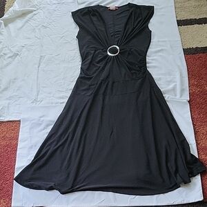 Black Ruched Sheath Midi Dress V-Neck Sleeveless